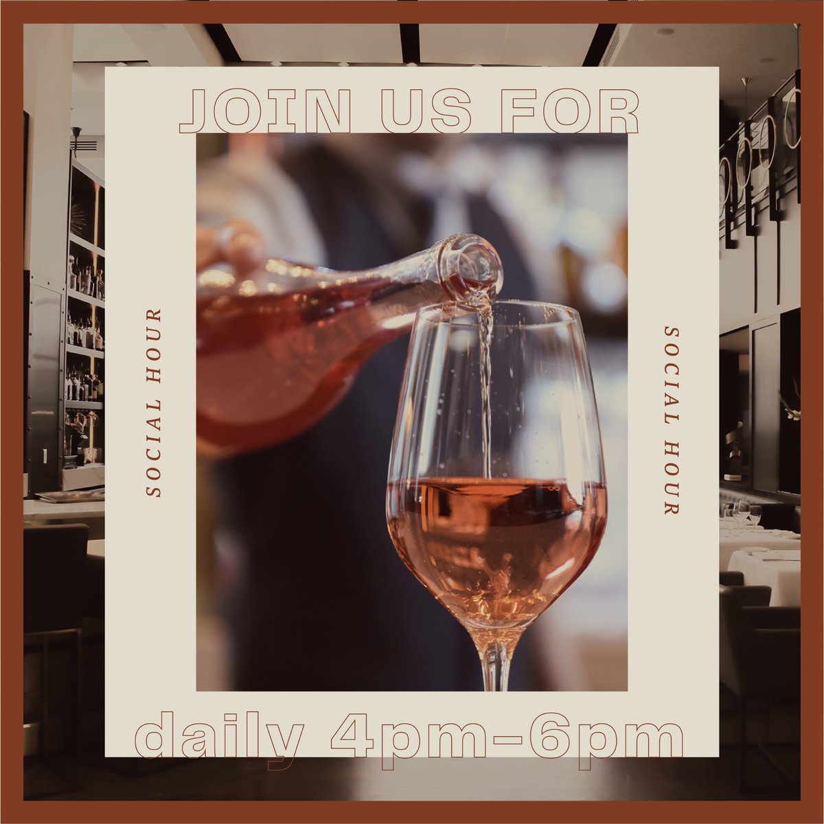 Time to wine down from the weekend with Social Hour.🍷

𝐒𝐎𝐂𝐈𝐀𝐋 𝐇𝐎𝐔𝐑 4pm-6pm