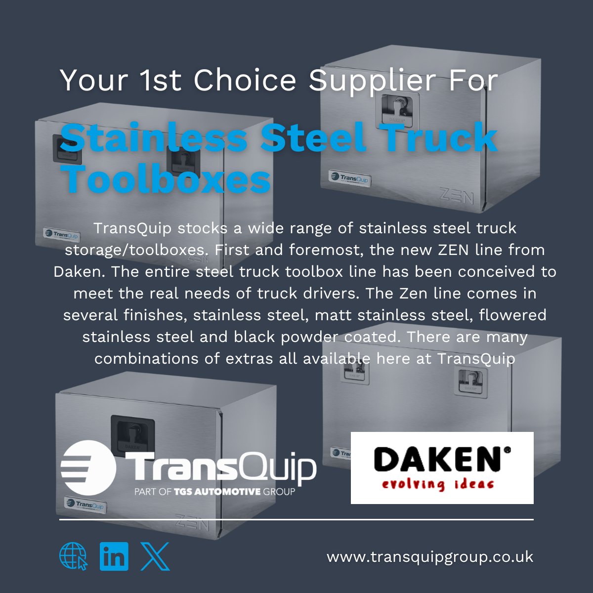#TransQuip Your 1st choice supplier for the renowned #Daken range of #stainlessteeltrucktoolboxes

Large stocks available for next day delivery.

📞 0117 9659965
📧 sales@transquipgroup.com
🖥 transquipgroup.co.uk

#daken #transquip #trucktoolbox #zen