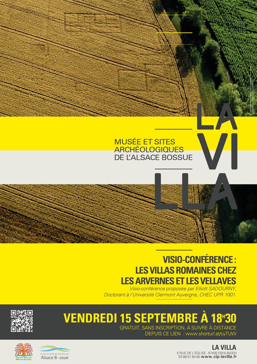 AgerAssociation's tweet photo. [Conférence] Cycle de visioconférences organisé par La Villa - Musée et Sites Archéologiques de l'Alsace Bossue @CIPlaVilla 
Elliott Sadourny, @CHEC_Clermont, Les villas romaines chez les Arvernes et les Vellaves
Vendredi 15 septembre 2023, 18h30
https://t.co/3g9t5y8ms1 https://t.co/QcQH2yGuWa
