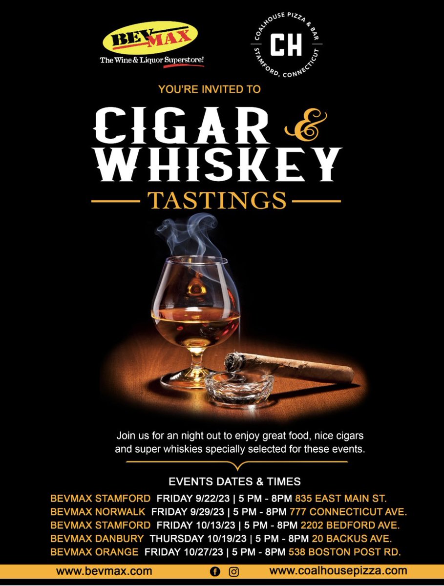 BevMaxCT's tweet photo. Happy September!! Let’s kick off this month the right way…What better way to celebrate than Cigars, Whiskey &amp; friends? 🥃💨 #Savethedate https://t.co/cfNIT6eFG3