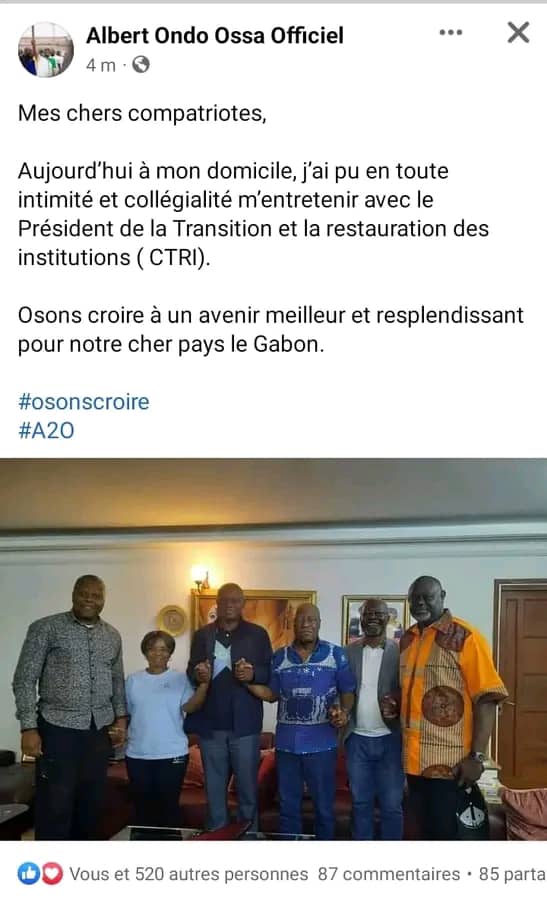 La iniciativa malévola de Obiang Nguema Mbasogo, contra el gobierno de transición de 🇬🇦 Gabón, caen en saco roto cuando el presidente OLIGUI NGUEMA visita al señor Ondo Osa en su domicilio.