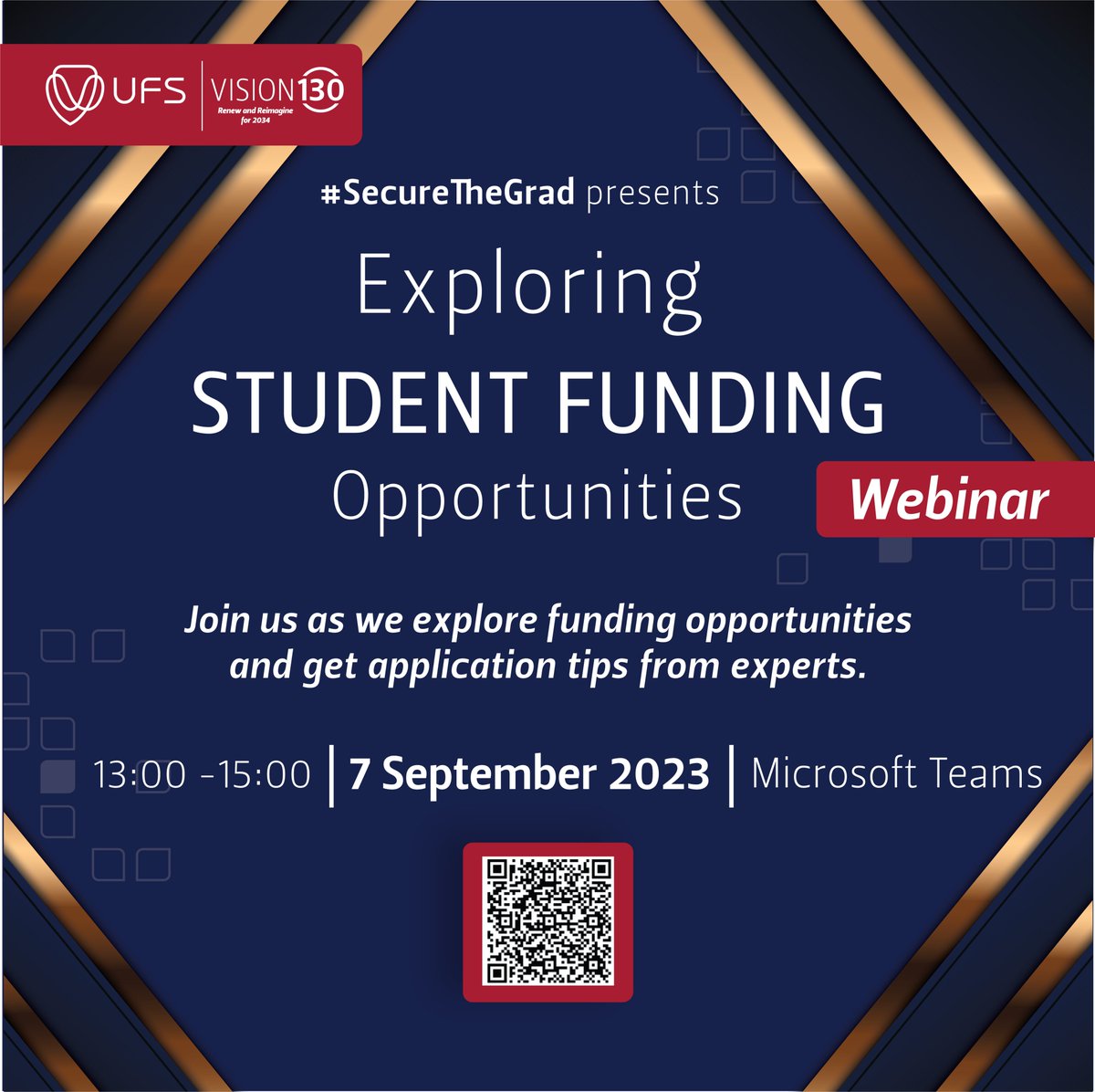 UFSweb's tweet photo. Don't miss out on valuable insights! Join our Student Funding Opportunities Webinar.
Learn how to secure your financial future.
Date: 7 September 2023
Time: 13:00-15:00
Platform: MS Teams
Register today! https://t.co/NJATgX5aRM
#SecureTheGrad | #StudentFundingWebinar https://t.co/GkRaDKDpRy