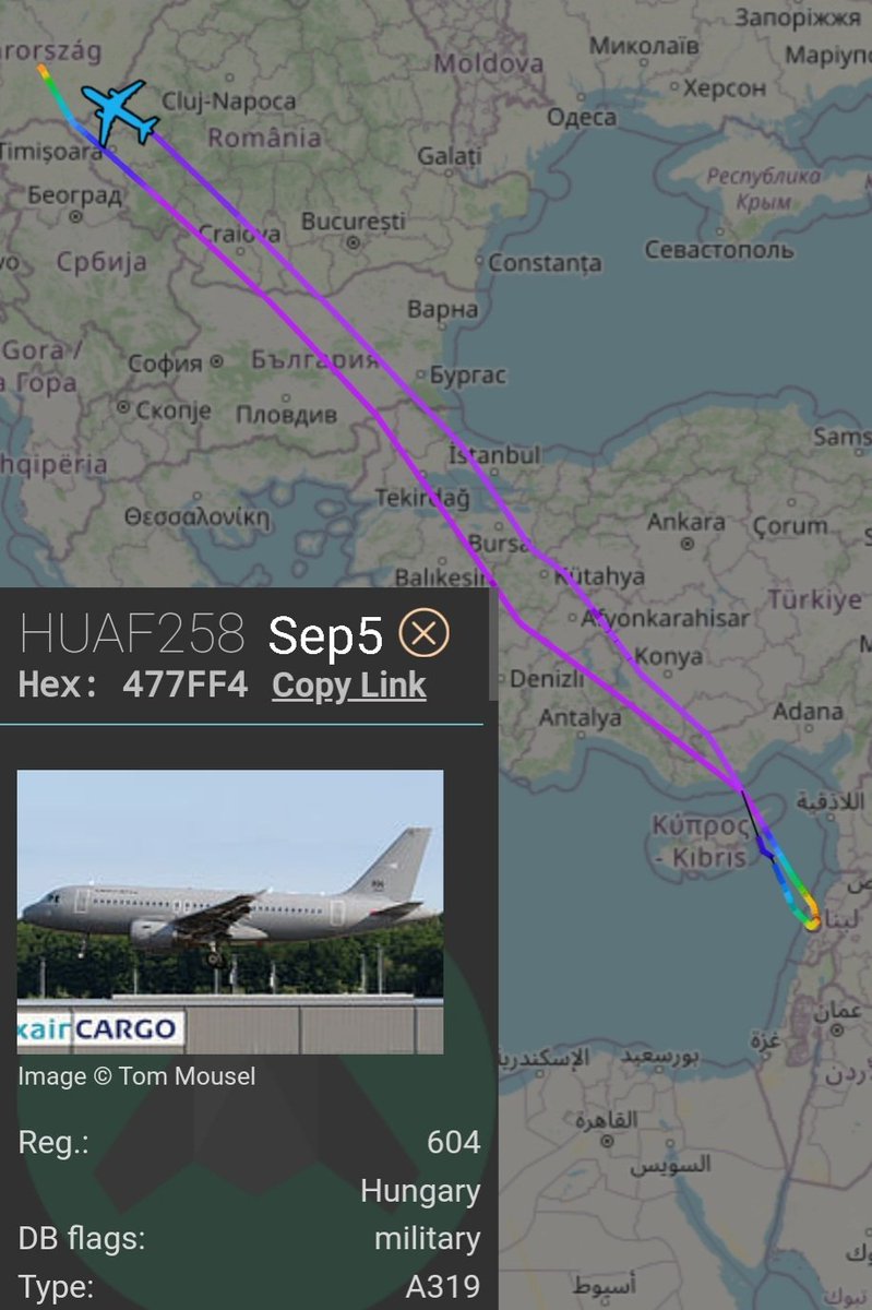 LebanonJets's tweet photo. Hungarian Air Force A319 #604 #477FF4 (hidden from public of course) almost back in #Kecskemet from #Beirut https://t.co/MPWhEtjpRJ