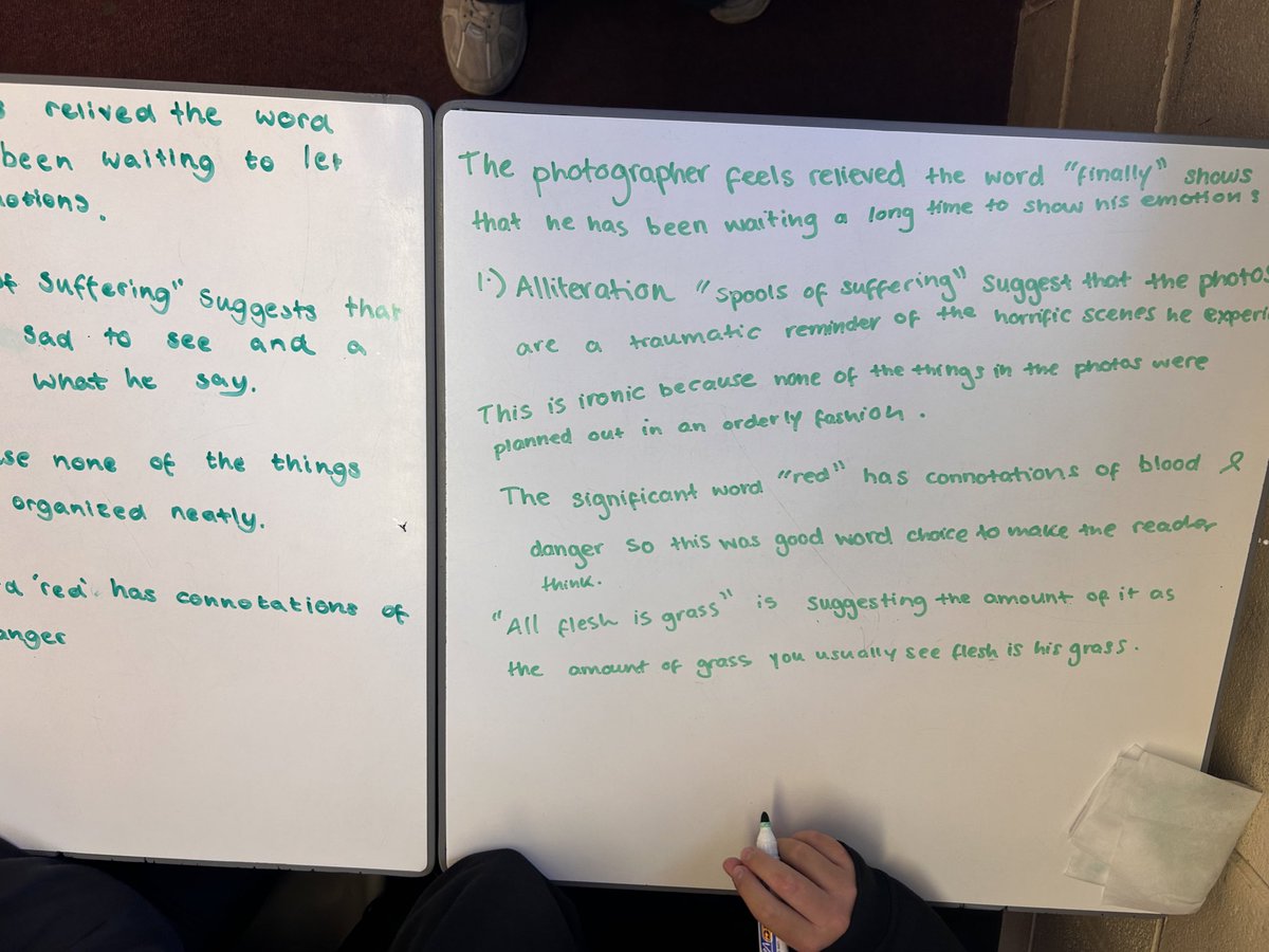 S3s were working on Duffy’s ‘War Photographer’ this week- making some fantastic points and analysis on their tables! We were very sad to wipe this hard work away 😢📝