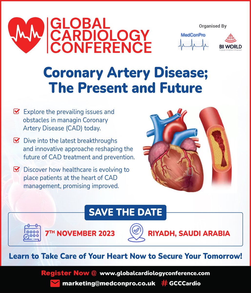 GlobalCardio23's tweet photo. 🔍 Unlock the Secrets of Coronary Artery Disease: Diagnosis, Strategies, and Challenges. Join Us at the Global #Cardiology Conference 2023 to Explore the Present and Future of Cardiology! Register Here: https://t.co/xOop8wta6R
#GCCCardio #cardiologist #cardiovascular #CardioEd https://t.co/nYvnGGEsYK