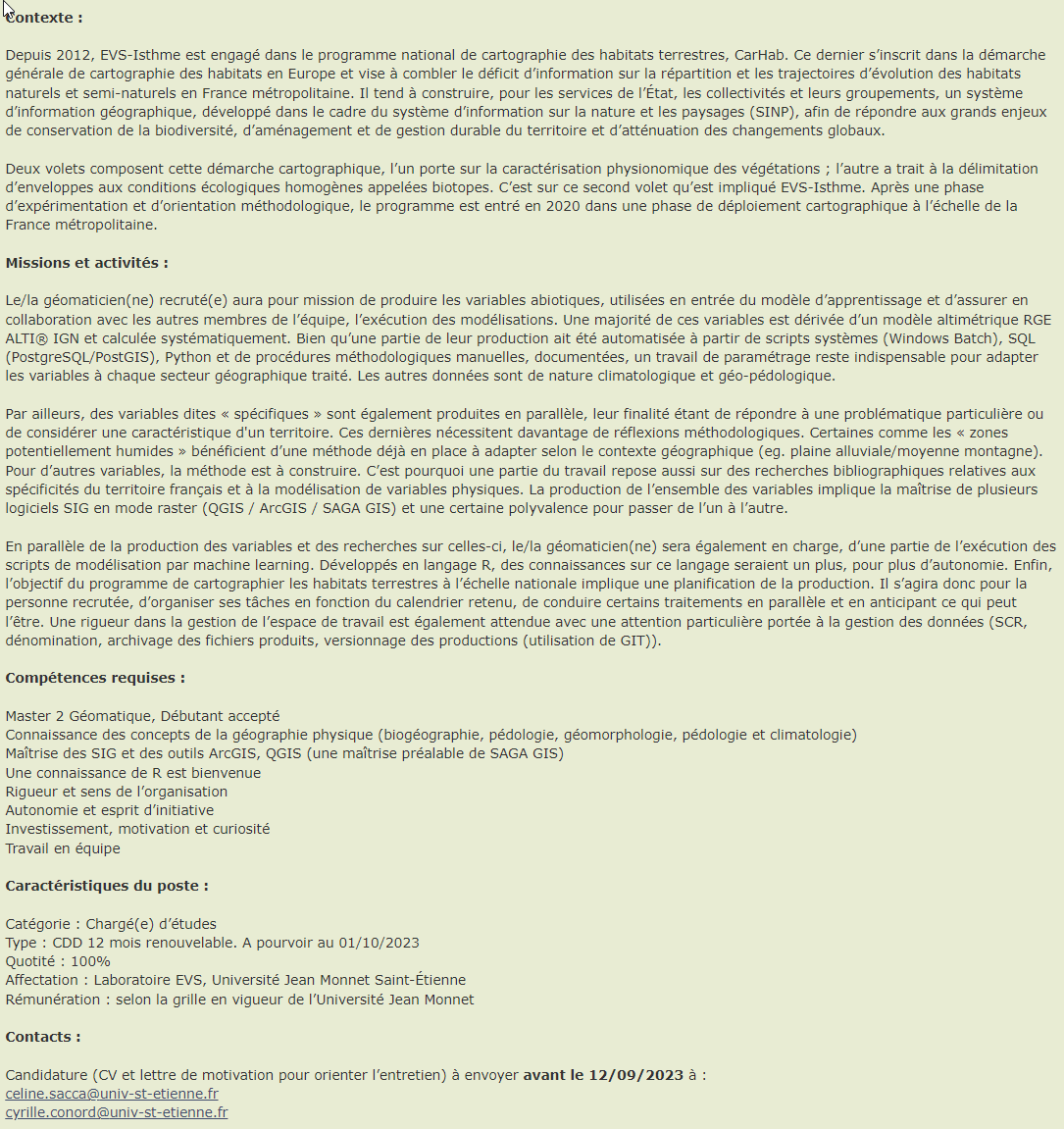 POMazagol's tweet photo. 🚨Rappel 🚨  #Job #SIG Offre d'emploi en CDD en géomatique au laboratoire @EVSUMR5600 @Univ_St_Etienne dans le cadre du programme de cartographie nationale des habitats naturels et semi-naturels #CarHab 🌱🌿🌲🗺️➡️https://t.co/yeEzZnSHyk https://t.co/4xeeZeYH4H