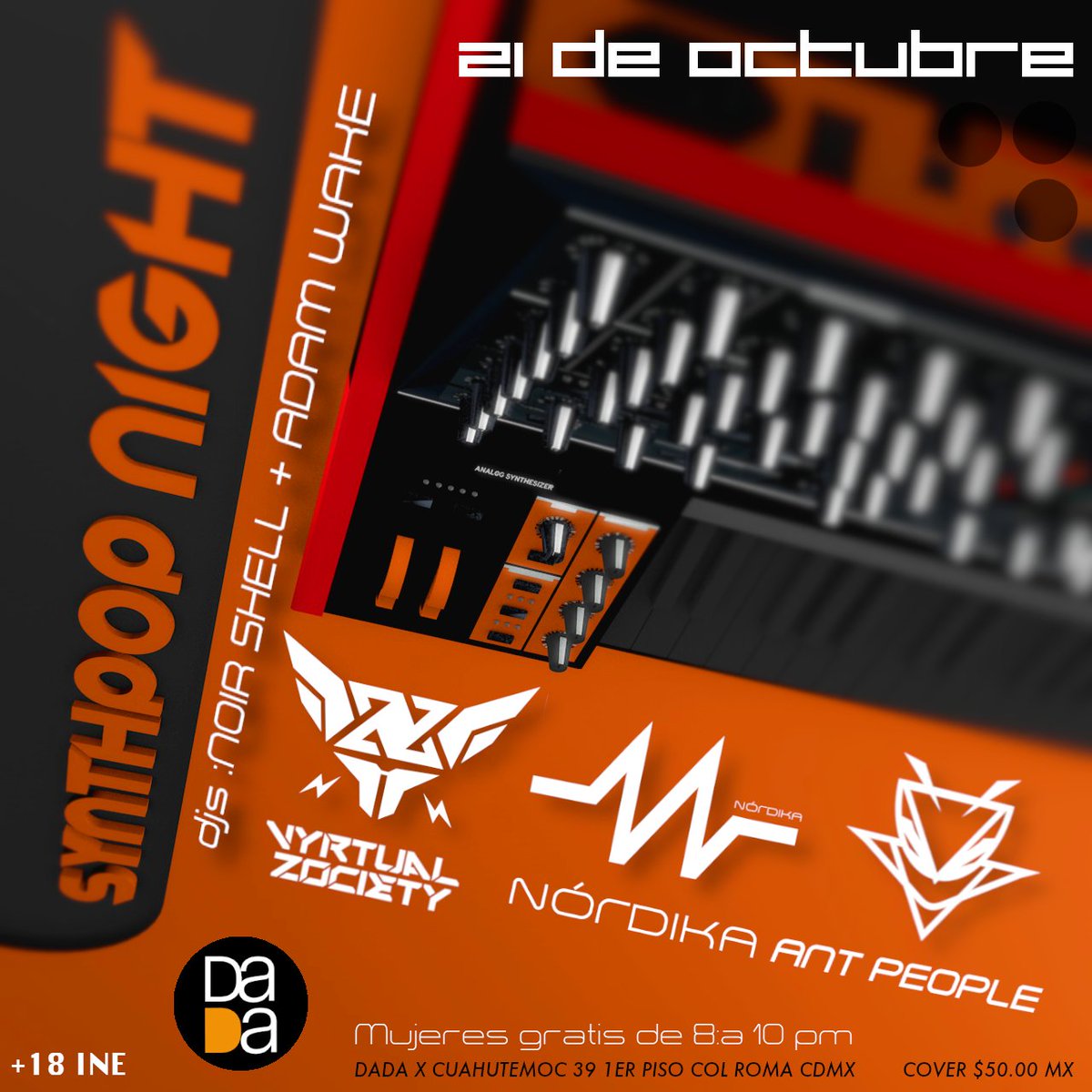 Qué tal amigos! Saludos desde el hormiguero.

Nos vemos este 21 de octubre a partir de las 8 p.m. 
Compartiendo escenario junto a #vyrtualzociety y #nordika 

En lugar: En el mítico Dada X Club 

Una noche completamente #synthpop!!