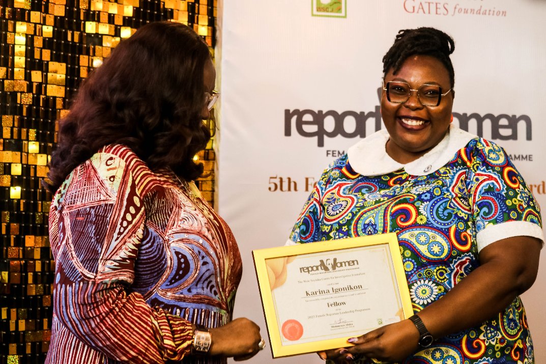 It was all smile for <a href="/karinainemo/">karina </a> of <a href="/BBCWorld/">BBC News (World)</a> as she was welcomed to the #ReportWomen Network of the <a href="/WSoyinkaCentre/">Wole Soyinka Centre</a> by <a href="/sdin_jacob/">Stella Din-Jacob</a>, Director of News, <a href="/tvcnewsng/">TVC News</a>.

Welcome to the Report Women! Female Reporters Leadership Programme (#FRLP) family.
<a href="/gatesfoundation/">Gates Foundation</a> 
<a href="/Olurounbi/">Ruth | Owiwi.</a>