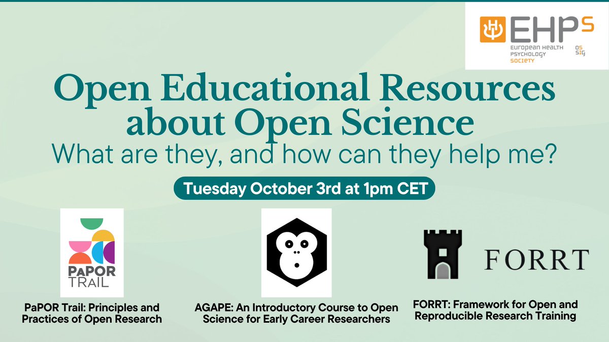 Rory Coyne (@roryc0yne) on Twitter photo Delighted to announce our next webinar with the <a href="/EHPS_OS_SIG/">EHPS Open Science SIG</a>!
Title: Open Educational Resources about Open Science: What are they, and how can they help me?
Date and time: Tuesday, October 3rd, 1pm CET
Location: Zoom
Register here! forms.gle/gCbasbRbXbMVCt… Delighted to announce our next webinar with the <a href="/EHPS_OS_SIG/">EHPS Open Science SIG</a>!
Title: Open Educational Resources about Open Science: What are they, and how can they help me?
Date and time: Tuesday, October 3rd, 1pm CET
Location: Zoom
Register here! forms.gle/gCbasbRbXbMVCt…