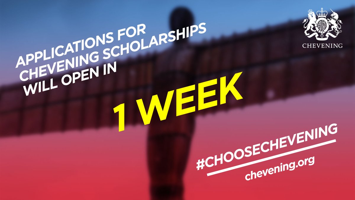 There’s only one week to go until applications for Chevening Scholarships open on 12 September! 📆

Find out if you could be part of the 2024-2025 #Chevening Scholar cohort 👀  bit.ly/479l3qQ

#ChooseChevening #StudyUK