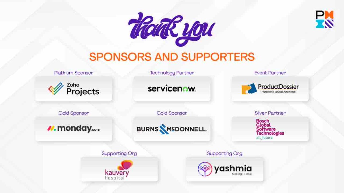 pmichennai's tweet photo. Thank you very much to all our wonderful partners, sponsors and supporting organisations. 

Zoho | ServiceNow  | ProductDossier | https://t.co/y2xE671LT6 | Burns &amp; McDonnell | Bosch | Kauvery Hospital | Yashmia Consulting and Technologies 

#PMSAC23 #PMIchennai #nammachennai https://t.co/dFMTfTOs3a