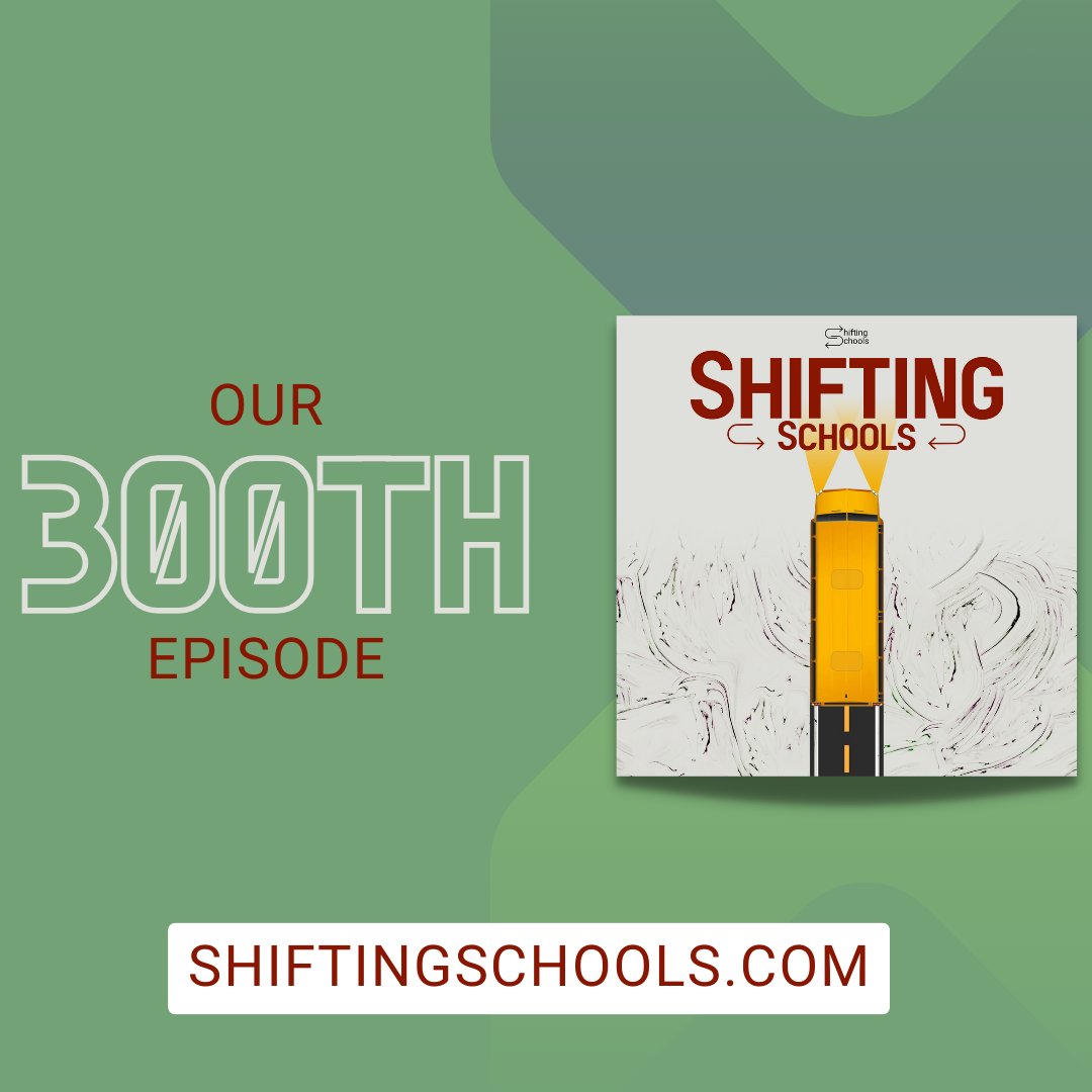 Coming this week, we are so proud to release our 300th episode! Follow the show to catch @jutecht & @tricia_fried talking about the ways #generativeAI is nudging us to ask some essential questions about our practices and beliefs in #k12 education. shiftingschools.com/podcasts