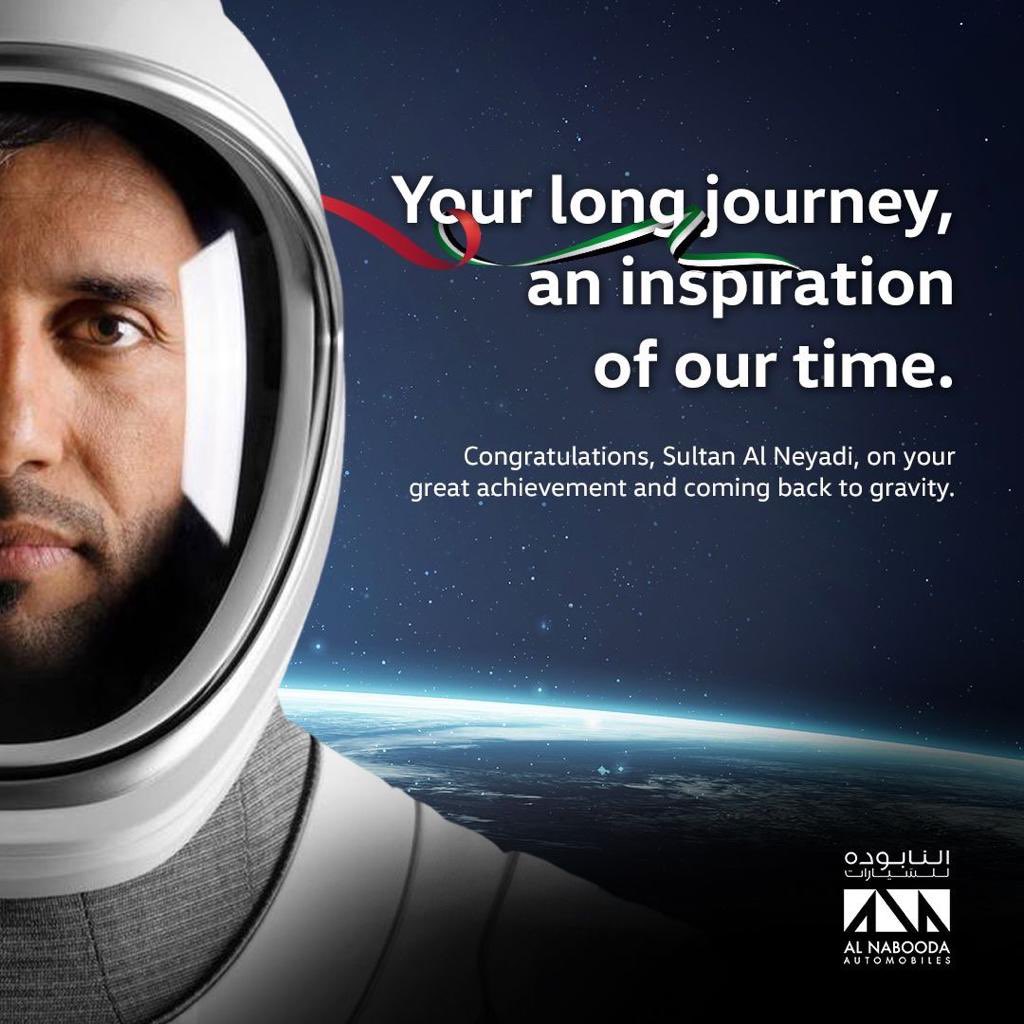 A story written in the stars! We are immensely proud and congratulate the UAE and Sultan Al Neyadi on this successful mission. He is an inspiration to Arab youth, having returned to Earth after conducting over 200 scientific experiments and spending over 4,400 hours in space.
