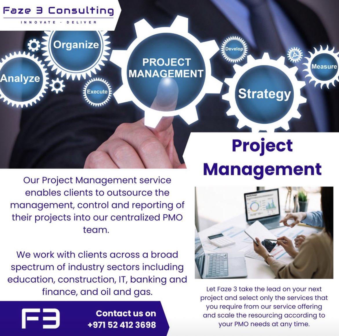 faze3consulting's tweet photo. Our unique Project Management services provide expert PMO functions and resources but with minimal investment in PM resourcing. 
#Faze3Consulting #PMO #ProjectManagement #ProjectManagementOffice #UAE #KSA #GCC #Dubai #MiddleEast #Monday.com #Innovate #Deliver #PMOaaS #Faze3 https://t.co/MFTYm5oFcw