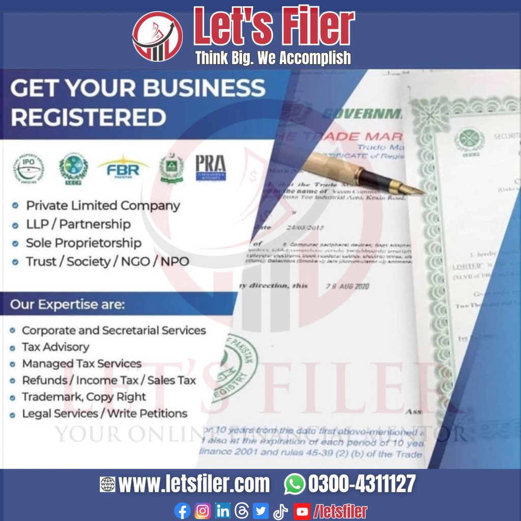 letsfiler's tweet photo. #fbr #filer #tax #incometax #letsfiler #appeals #tribunal #law #company #litigation #nonfiler #trademark #lawyer #letsfiler #companyregistration #business #taxfiling #freelancer #smallbusinessowner #copyright #softwareengineer #patent #softwarehouse https://t.co/REGv6qAGZ4