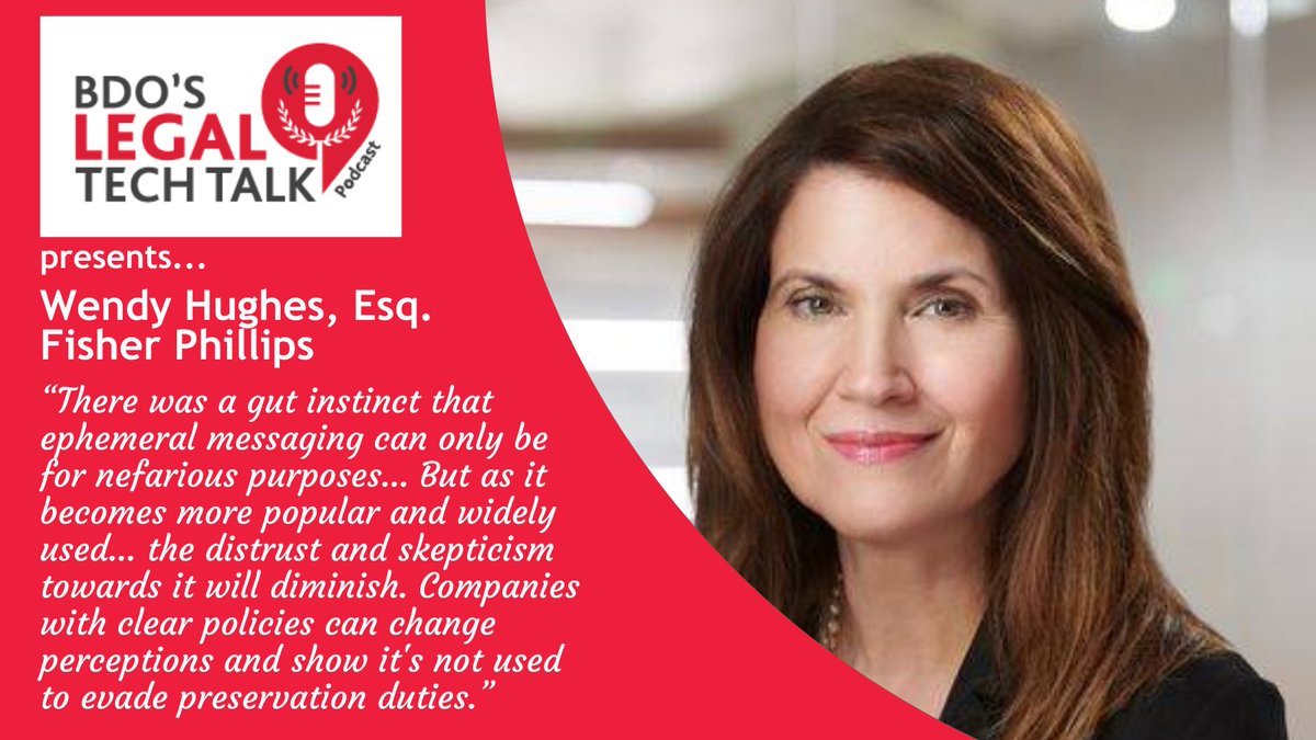🎙️ The latest episode of the <a href="/BDO_USA/">BDO USA</a> #LegalTech Talk #podcast is out now! 🎧 📻 Tune in to hear Wendy R. Hughes, an #eDiscovery Partner at <a href="/labor_attorneys/">Fisher Phillips</a>, share invaluable insights on ephemeral messaging apps, compliance policies, and more. lnkd.in/gC_BrsXx
#eDiscovery