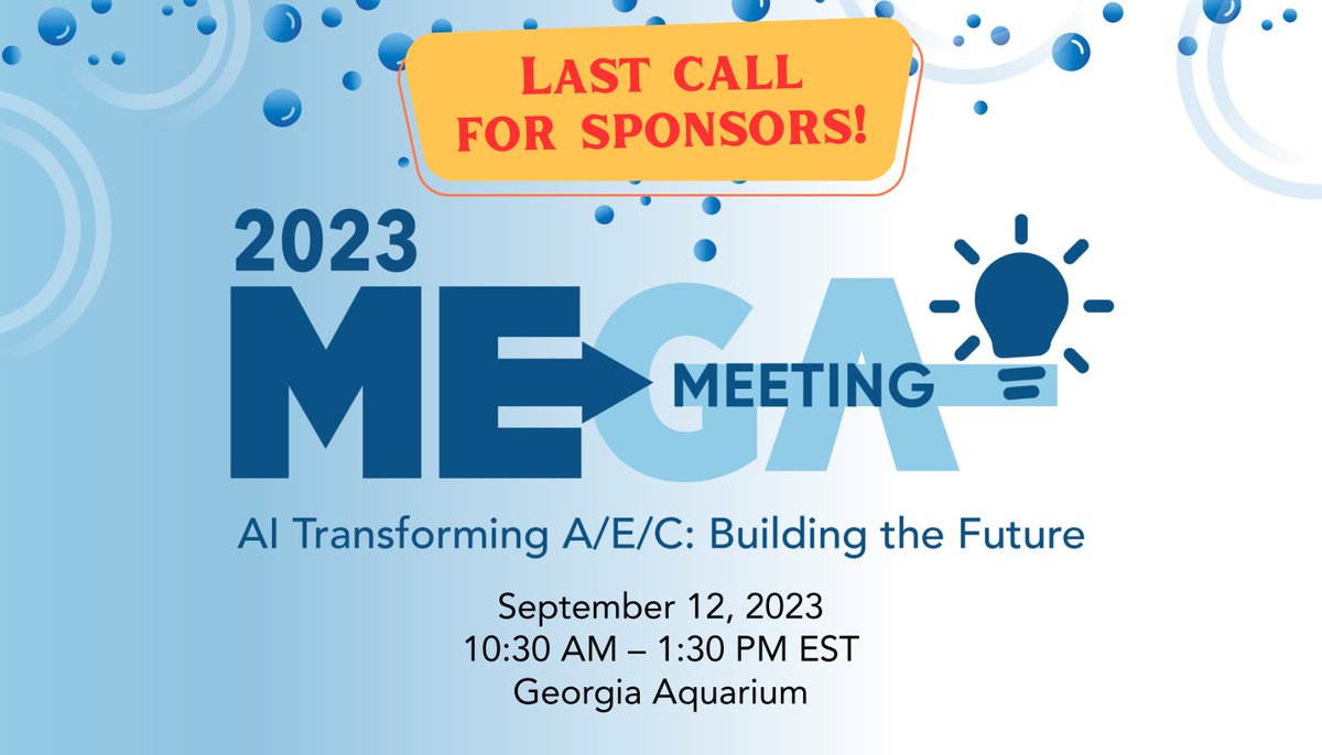 Last call for sponsors! (Deadline = Sept. 6)  MEGA Meeting is an exclusive AEC industry event &amp; a great opportunity to promote your firm. The program brings together various prof. associations &amp; 175+ attendees in the design/built environment. Learn more: tinyurl.com/228rubt3