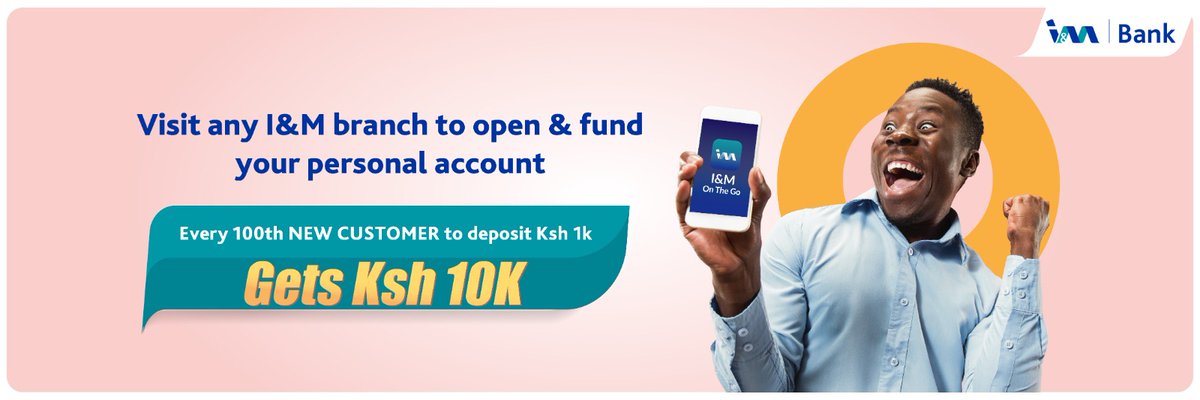 Every 100th customer to open and fund their personal account at I&M Bank will receive a generous Ksh 10,000 reward. It could be you! 
IMBank to Mpesa #NiSareKabisa