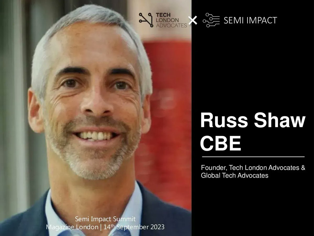 SEMI IMPACT (@semiimpact) on Twitter photo 🎉 Welcome <a href="/RussShaw1/">Russ Shaw CBE</a>, Founder of <a href="/TechLondonAdv/">Tech London Advocates</a>, on Semi Impact Stage! Russ will join the panel discussion to talk about semiconductor cluster development!
👉 Register here to hear from him buff.ly/44tr1A1
👉 Grab your networking drink ticket buff.ly/3R2Qr4n 🎉 Welcome <a href="/RussShaw1/">Russ Shaw CBE</a>, Founder of <a href="/TechLondonAdv/">Tech London Advocates</a>, on Semi Impact Stage! Russ will join the panel discussion to talk about semiconductor cluster development!
👉 Register here to hear from him buff.ly/44tr1A1
👉 Grab your networking drink ticket buff.ly/3R2Qr4n