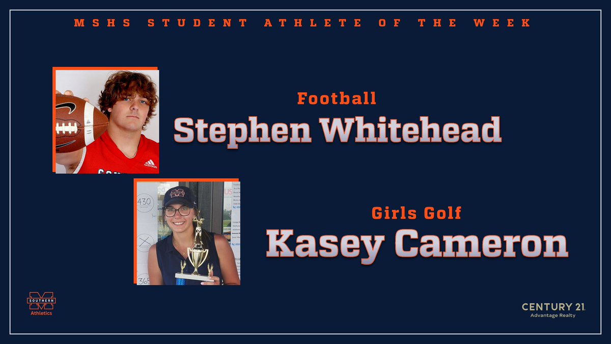 Eagles fans, help us in congratulating Stephen Whitehead from Football and Kasey Cameron from Girls Golf on being recipients of the MSHS Student Athlete of the Week presented by Century 21 Advantage Realty - Lisa Scully, Realtor