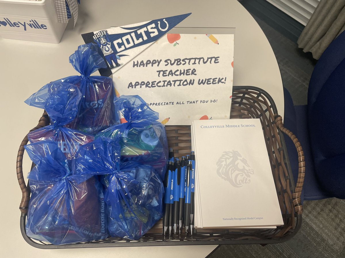 CmsColts's tweet photo. Celebrating our substitute teachers this week in Colt Country! Grateful for our substitutes that help support our students and teachers at CMS. #SubstituteAppreciationWeek https://t.co/o5zkok4BRh