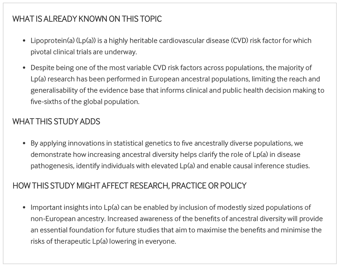 Ancestral diversity in lipoprotein(a) studies helps address evidence gaps @Christy_Avery bit.ly/45ES5Oq