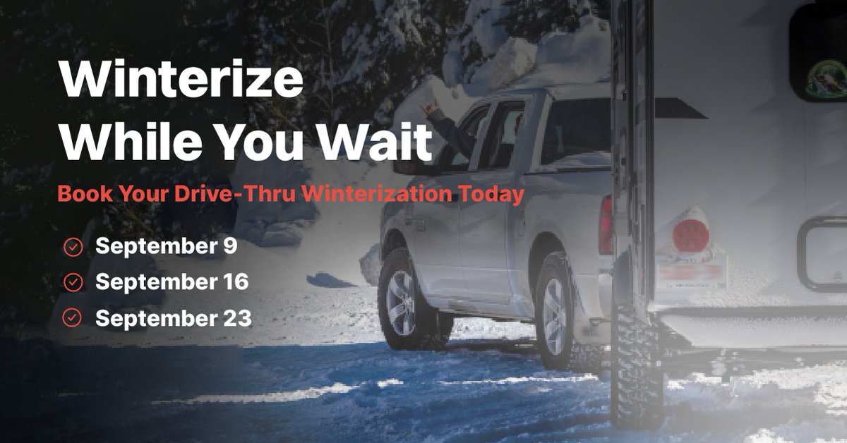 BucarsRV's tweet photo. As the colder air starts to make its presence felt, it’s time to give your RV the end-of-season care it deserves! Bucars is holding our Winterize While You Wait Drive-Thru Winterizations happening throughout September. Book Today!

👉 https://t.co/9V8BXaECps https://t.co/MeBK8iDawc
