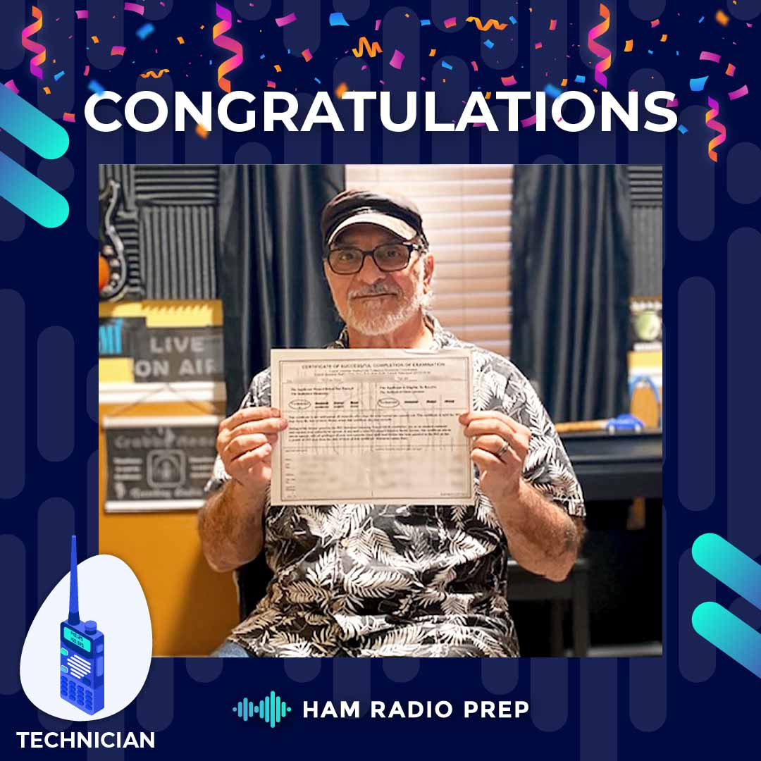 Our course's videos and practice tests helped John of #Florida pass his #FCC Technician class #HamRadio license exam. Congratulations, John, and we hope to hear you #OnTheAir soon! Get your U.S. amateur radio license the easy way when you study with us at HamRadioPrep.com.