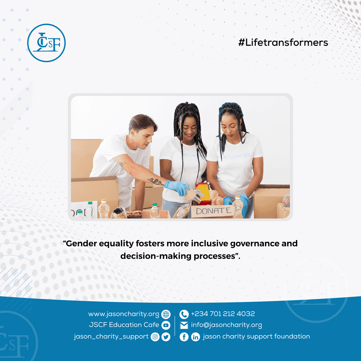 JCSF_charity's tweet photo. Gender equality fosters responsibilities amongst both genders.
#LifeTransformers
@GatesAfrica @gatesfoundation @macfound @UN @UNESCO @UNICEF https://t.co/zO0ElzTefd
