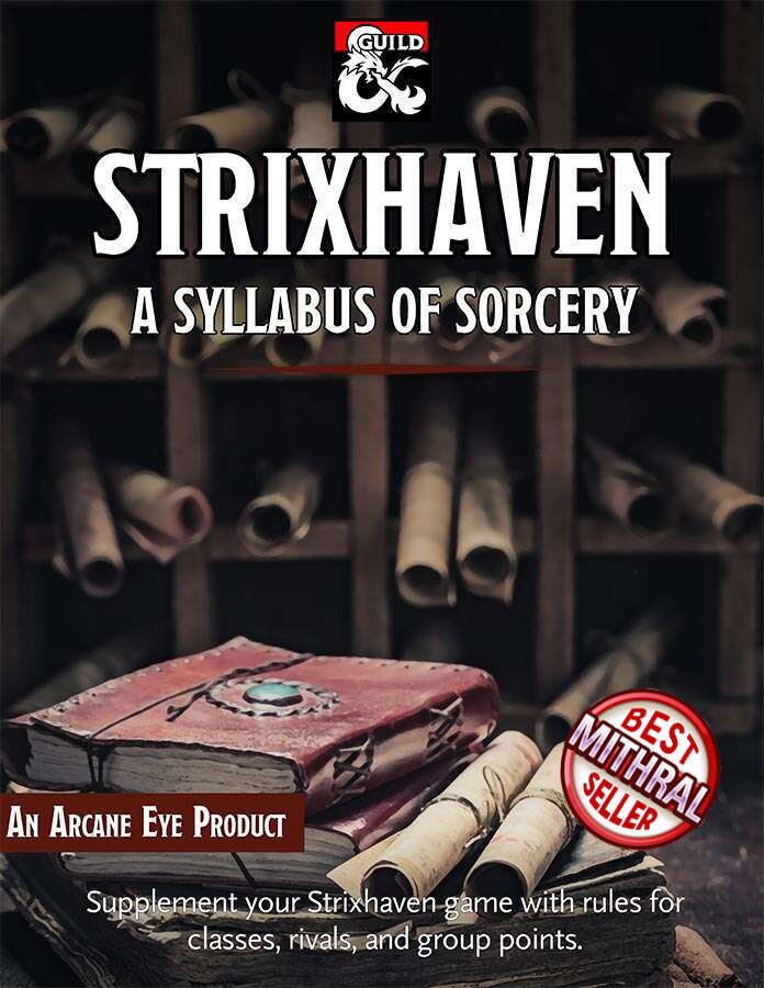 Go back to (magic) school 📖🪄

To celebrate back-to-school, here's a 50% discount for Strixhaven: A Syllabus of Sorcery, our Mithral Best-Selling supplement!

Inside, you'll find 144 magical class ideas to add to your game!

dmsguild.com/browse.php?dis…