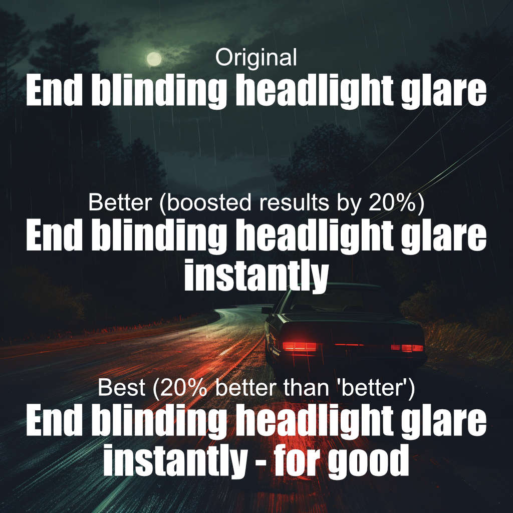 ShockMarketer's tweet image. The second fundamental step to boost a headline in a saturated market is to “enlarge the claim.”

Here’s an example with results. A friend of @DraytonBird  ran an ad for night-driving glasses. His original headline was 'End blinding headlight glare'. Later, he added one word: