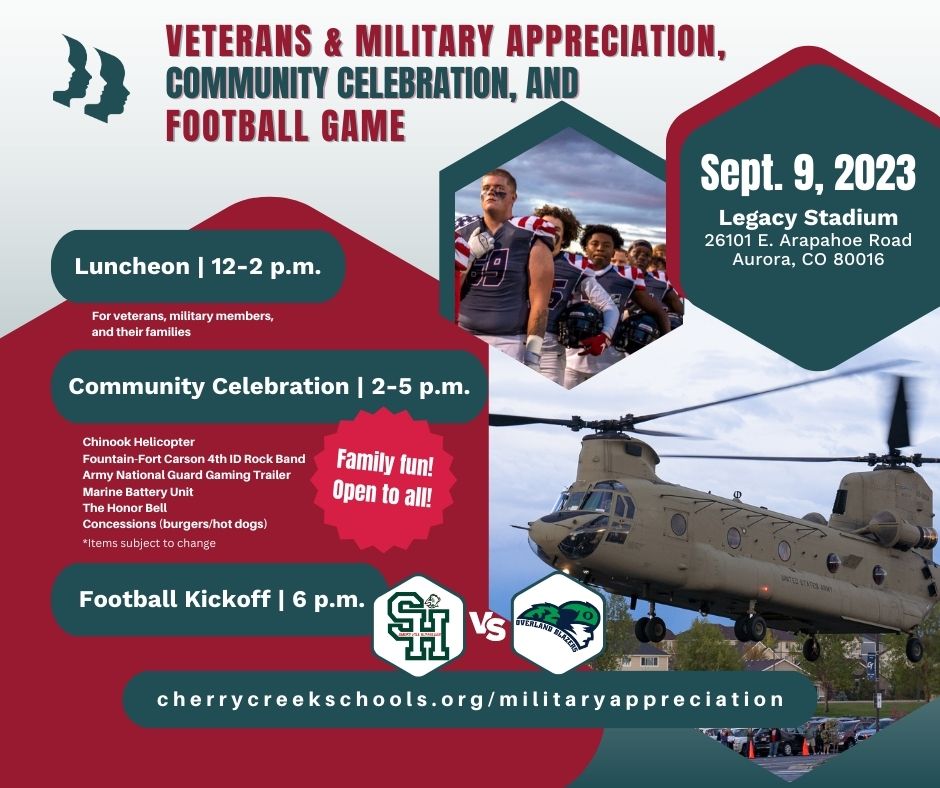 🏈 FUN FOR ALL: 🚁 Check out this FREE community event on SATURDAY to honor dedicated members of our military and learn about all the different branch’s students can join at the annual Veterans &amp; Military Appreciation &amp; Community Celebration!
#Gratitude #SupportOurTroops