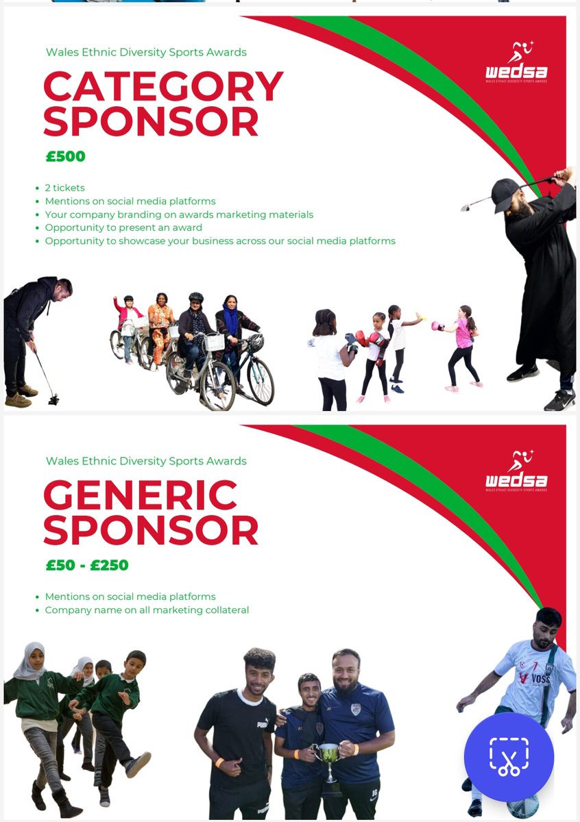 Introducing the inaugural Wales Ethnic Diversity Sports Awards- Sponsor package. A great opportunity for you to support the event and promote your work. Please contact me if you would like to be a sponsor. Rbegum@wcva.cymru #WEDSA23 @sportwales @WGCulture please support & share!