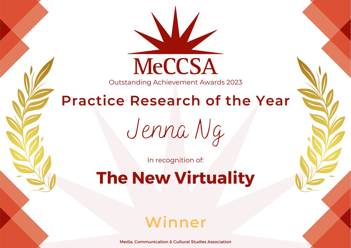 Congratulations to Jenna Ng, winner for Practice Research of the Year! #MeCCSA2023