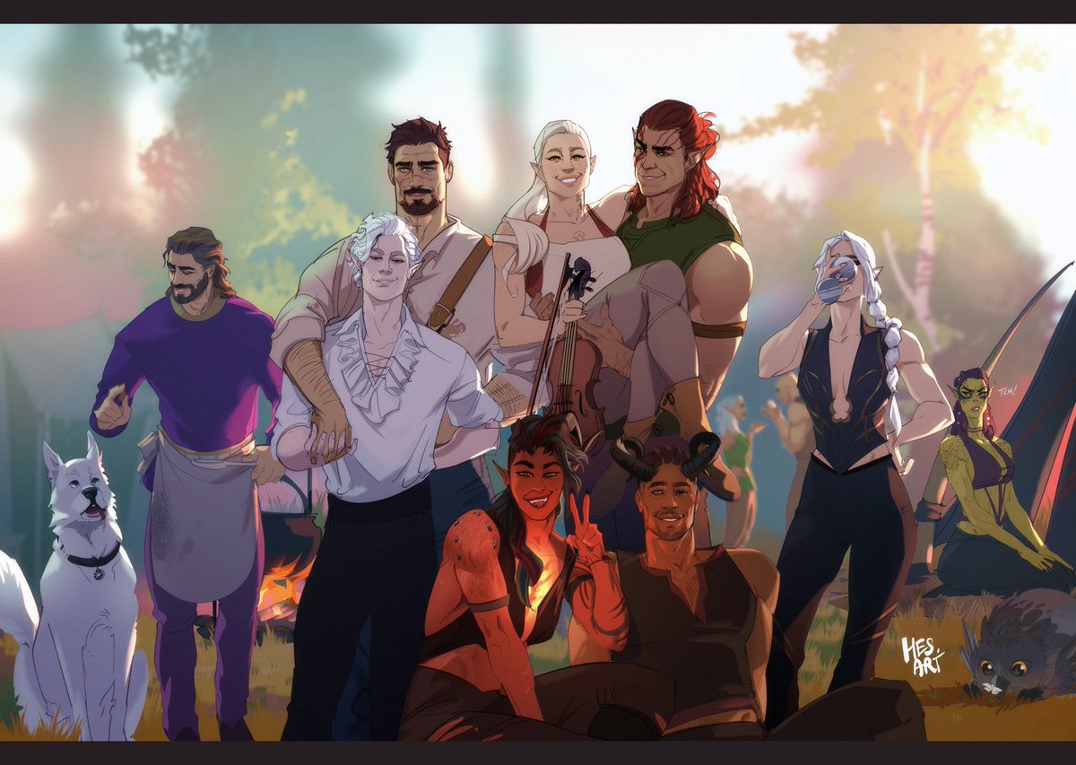 Thanks for a good time, Larian! 
I was drawing characters during enemy turns in the final battles of my 2nd run of the game, and one thing led to another. I've fallen in love with the whole cast. 🫶
Ft. my paladin Dark Urge and bard Tav. #BaldursGate3 #BG3fanart #DnD