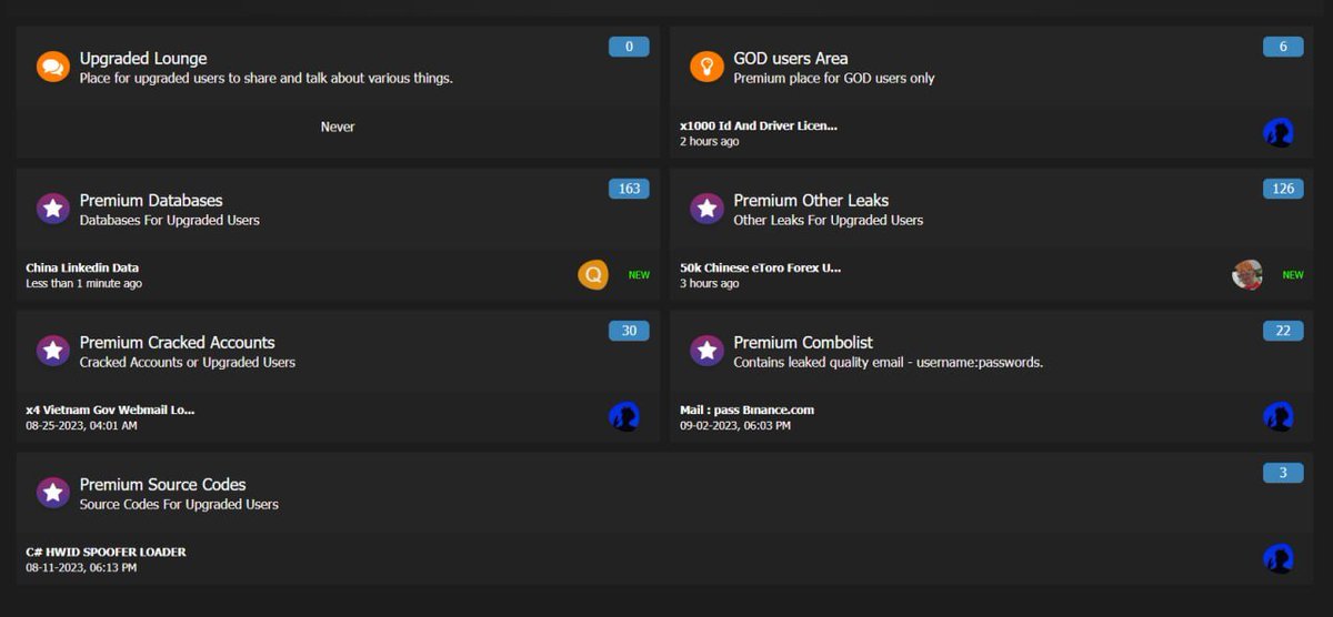 DarkForumss's tweet photo. ⚡️When you purchase VIP or MVP or GOD, You have unrestricted access to many premium section (https://t.co/cTeNf1oZ6W) of our forum.
💲 Buy any UPGRADE!
For Upgrade : https://t.co/5YV2F8rM7C
#Darkforums #Breached #Leakdata #DF https://t.co/H6WpnS0xhx