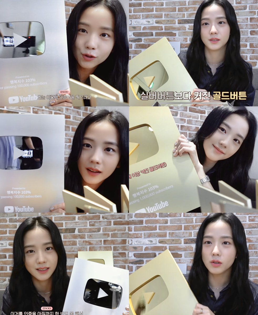 our favorite vlogger jisoo woth her silver and gold youtube play buttons!