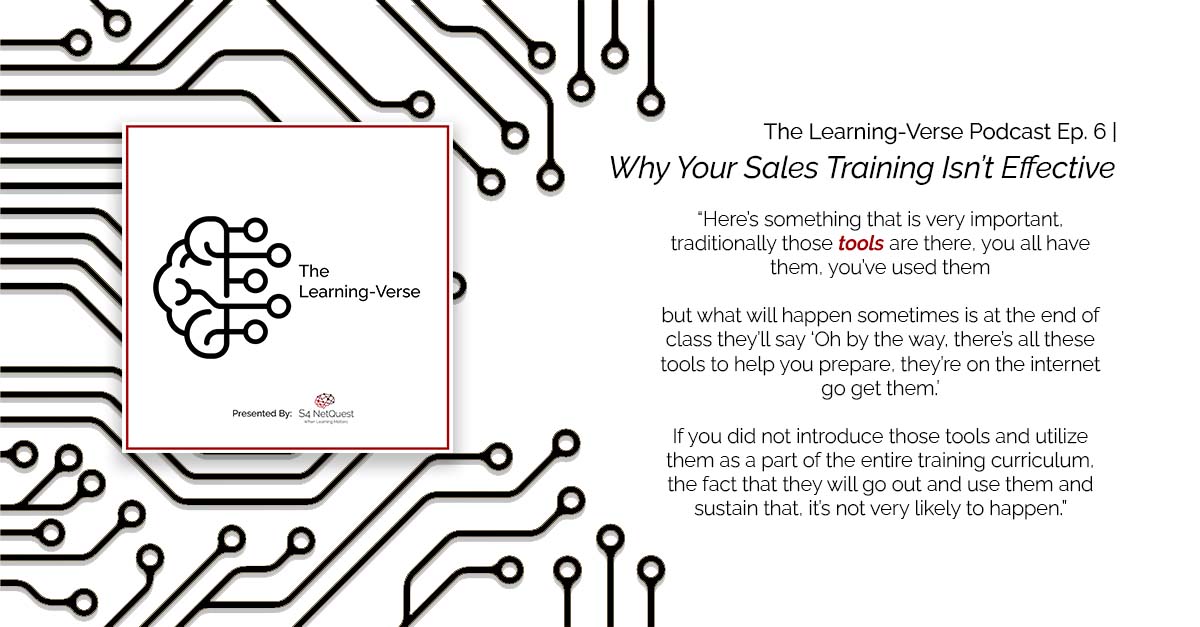 S4Netquest's tweet photo. Tomorrow on The Learning-Verse Podcast Dr. Jim Guilkey will be exploring why your current sales training isn't effective. There are a variety of factors that contribute to poor sales training but there is also a variety of solutions through the M-PACT Learning methodology. https://t.co/Elg6lxa09R
