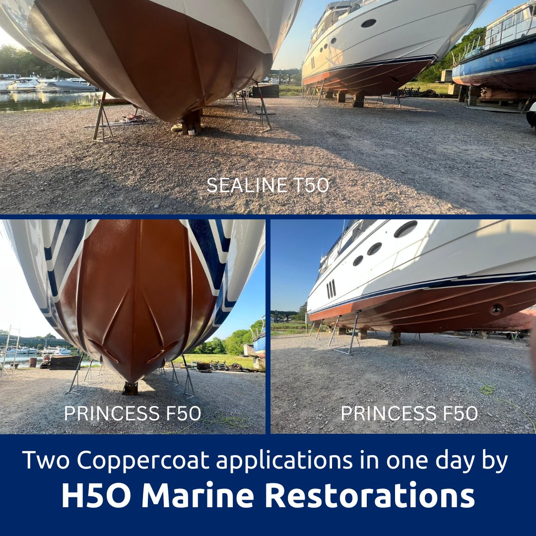 Well done H5O Marine Restorations for applying Coppercoat to these two beautiful yachts on the same day (must have been a long one!)

#princessyachts #sealineyachts #coppercoatcleansup