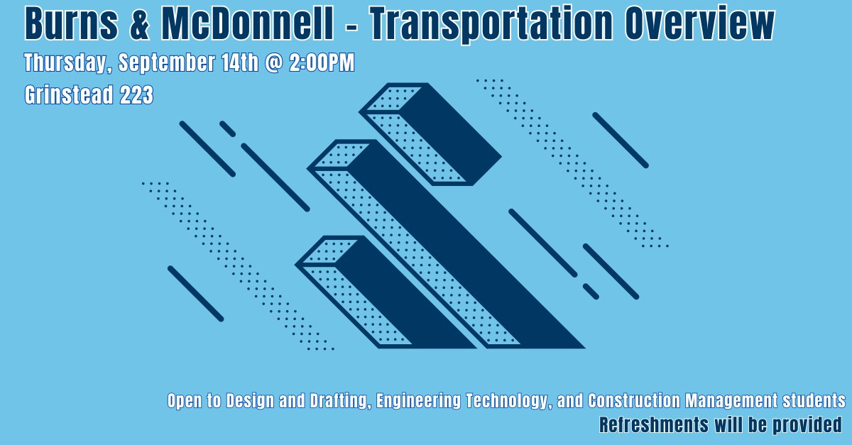 UcmEngTech's tweet photo. UCM Fall Gathering 2023 

Step into Grinstead 223 on September 14th at 2 p.m. for an exclusive Transportation Overview presented by @burnsmcdonnell.
This is more than an event; it's an opportunity. Engage, connect, and expand your horizons with like-minded individuals. https://t.co/UhoWyGpjJs