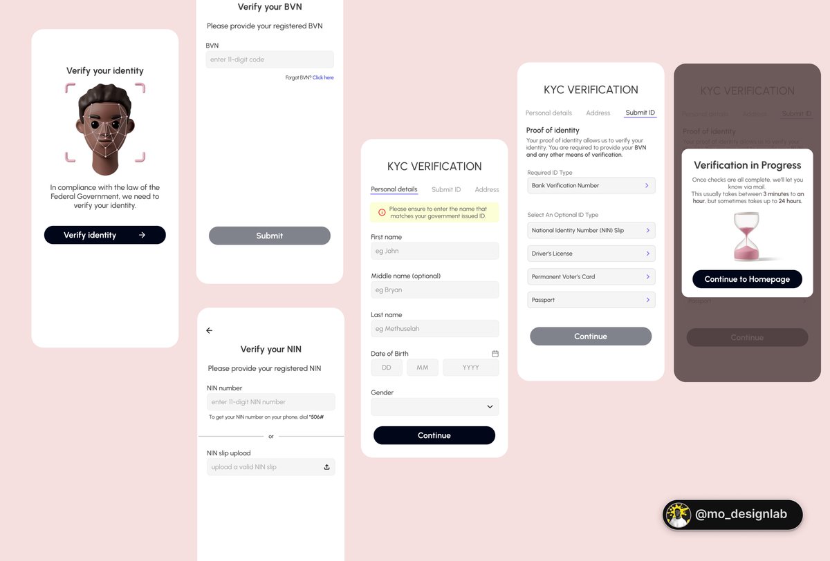 𝐝𝐚𝐲 𝟐𝟐: I designed KYC verification process for a fintech product. 

(I’ll be posting the prototype tomorrow) ✨

 #designclanchallenge #DailyUI