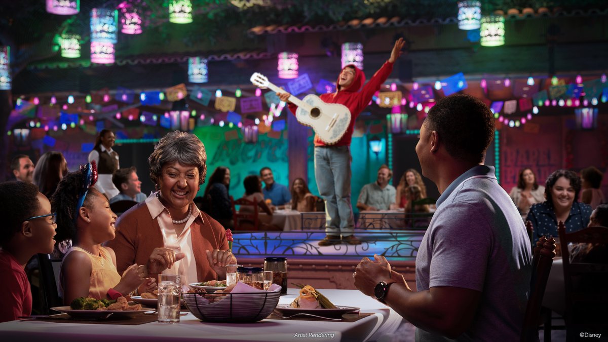 DisneyParks's tweet photo. JUST ANNOUNCED 🛳️ Plaza de Coco will be the world’s first theatrical dining experience themed to the Disney and Pixar film, “Coco,” onboard @DisneyCruise Line's newest ship, the #DisenyTreasure! https://t.co/XMUU8CKy83