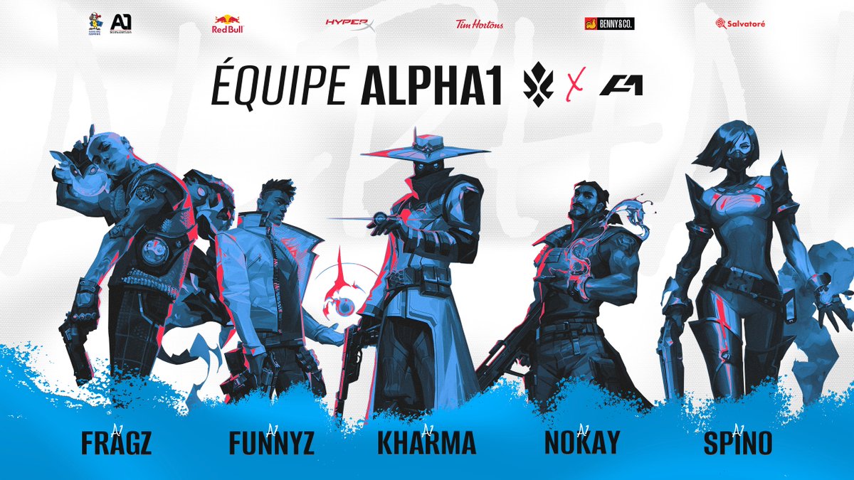Pour la 3ᵉ saison <a href="/Alpha1GG/">Team Alpha1</a> nous revient en force avec quelques changements au niveau des joueurs ! Êtes-vous prêts ? 😎

🔵@xyu1145620
🔵<a href="/FunnyZVal/">FunnyZ</a>
🔵<a href="/VL_kharma/">Kharma</a>
🔵@Nokaygg
🔵<a href="/spinoVal/">Yessine 🇹🇳</a>

#CQV #VALORANT #EsportQc