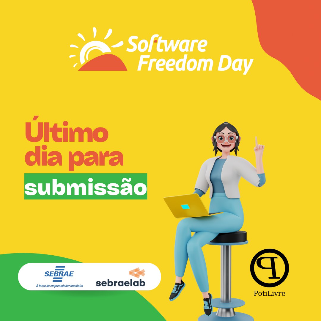 potilivre's tweet photo. 🚨 Último dia - Chamada para Palestrantes

Hoje é o último dia para submeter sua atividade para o Software Freedom Day, uma celebração global do Software Livre. Se você deseja compartilhar seu conhecimento e paixão por Software Livre, não perca a oportunidade. https://t.co/WJTE9eZP2a