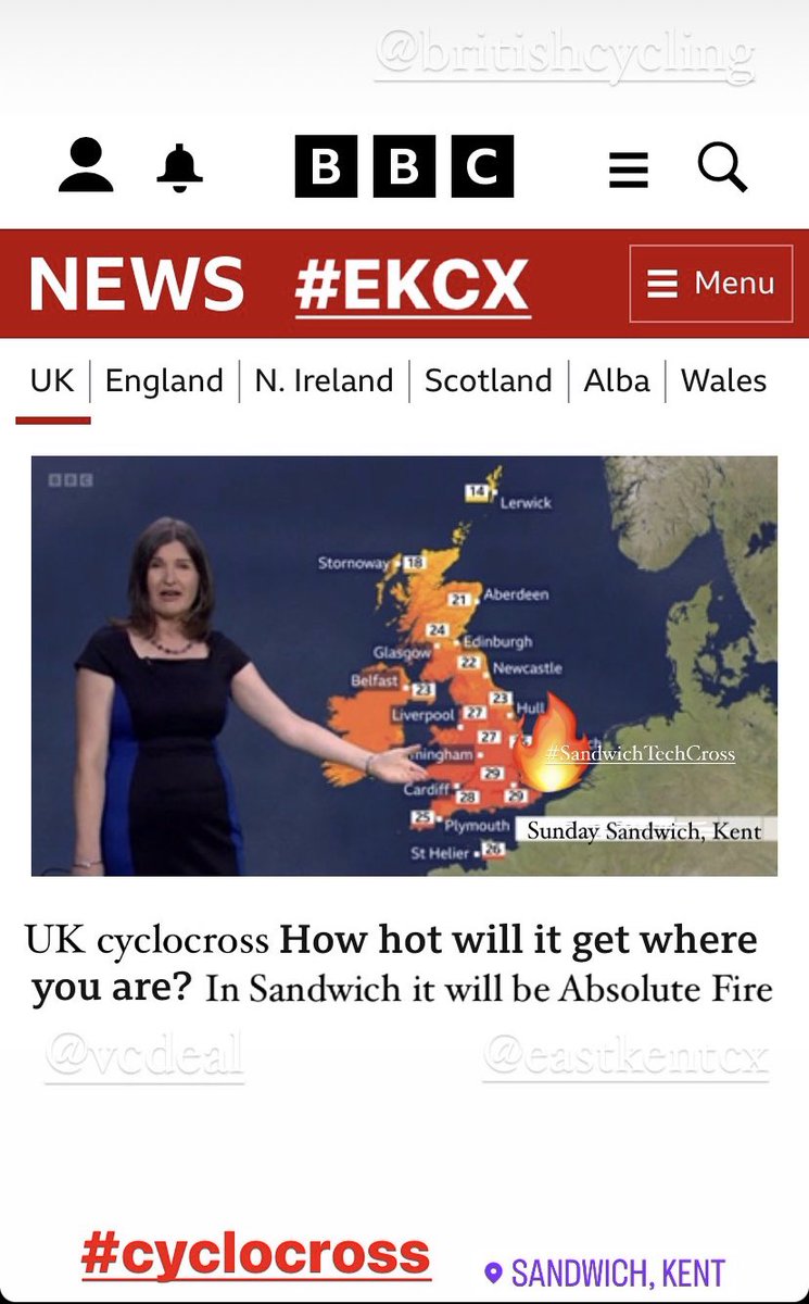 This Sunday’s weather forecast extremely warm conditions expected as #EKCX rolls into town for #SandwichTechCross ! 

#bringthefire #cyclocross