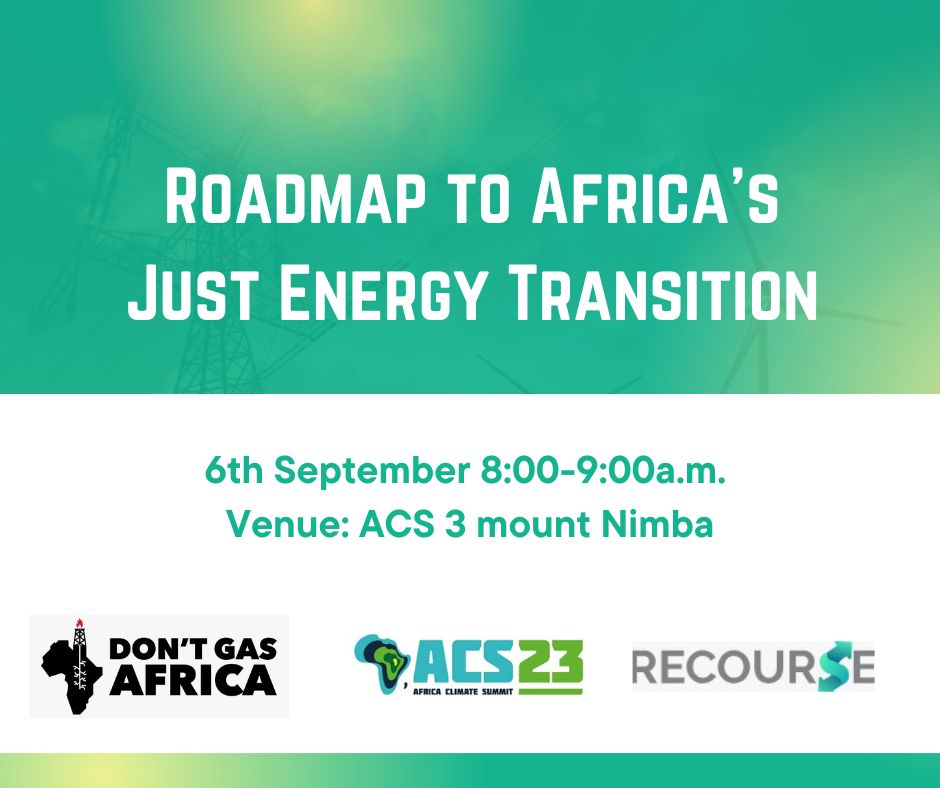 Is Africa on track to achieve 100% energy access by 2030?  Is there any place for gas in the energy transition in #Africa?

Join us tomorrow 8am at the  #AfricaClimateSummit23 
ACS 3 Mount Nimba

#FastFairForever #DontGasAfrica #ACS23 #JustTransition