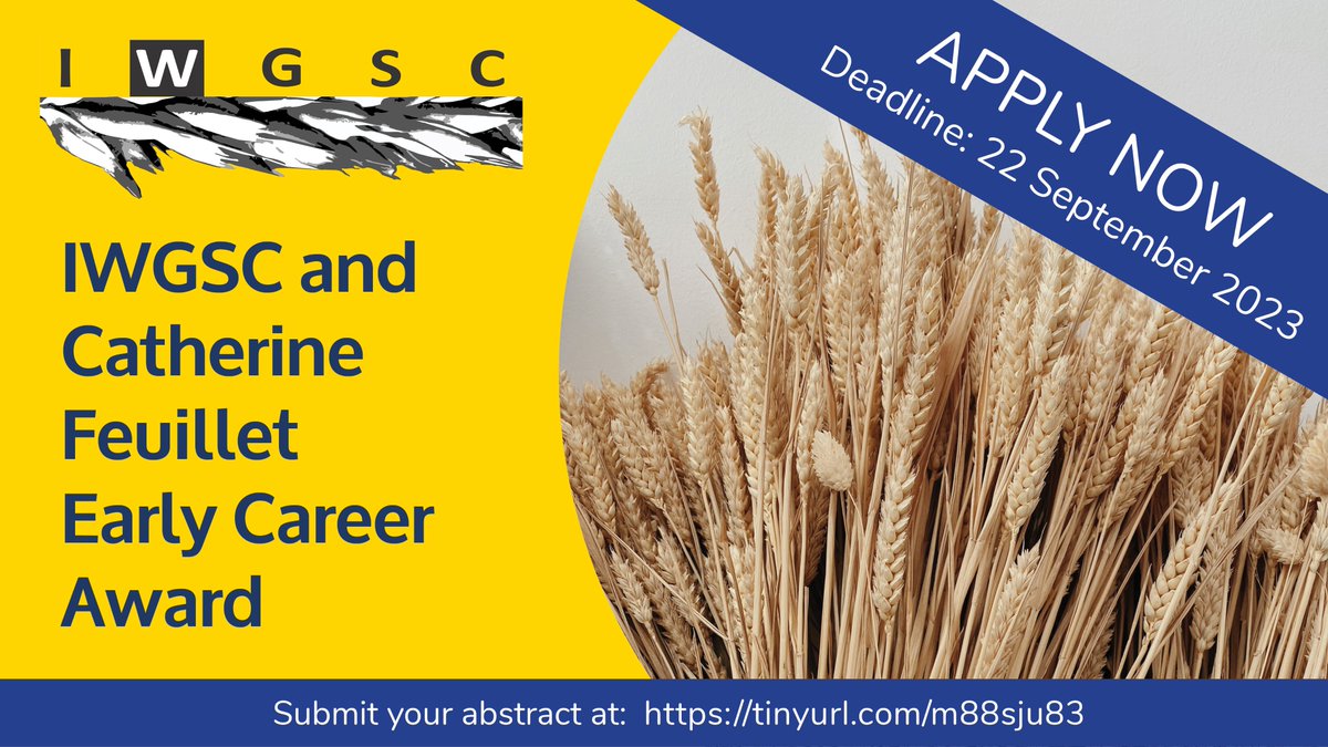wheatgenome (@wheatgenome) on Twitter photo Reminder: submit your abstract for consideration for the IWGSC and Catherine Feuillet Early Career Award and get a chance to present your work at the #IWGSC main workshop at #PAG31 
🗓️Deadline: 22 September
👉 More information: tinyurl.com/yzwvvwdh Reminder: submit your abstract for consideration for the IWGSC and Catherine Feuillet Early Career Award and get a chance to present your work at the #IWGSC main workshop at #PAG31 
🗓️Deadline: 22 September
👉 More information: tinyurl.com/yzwvvwdh