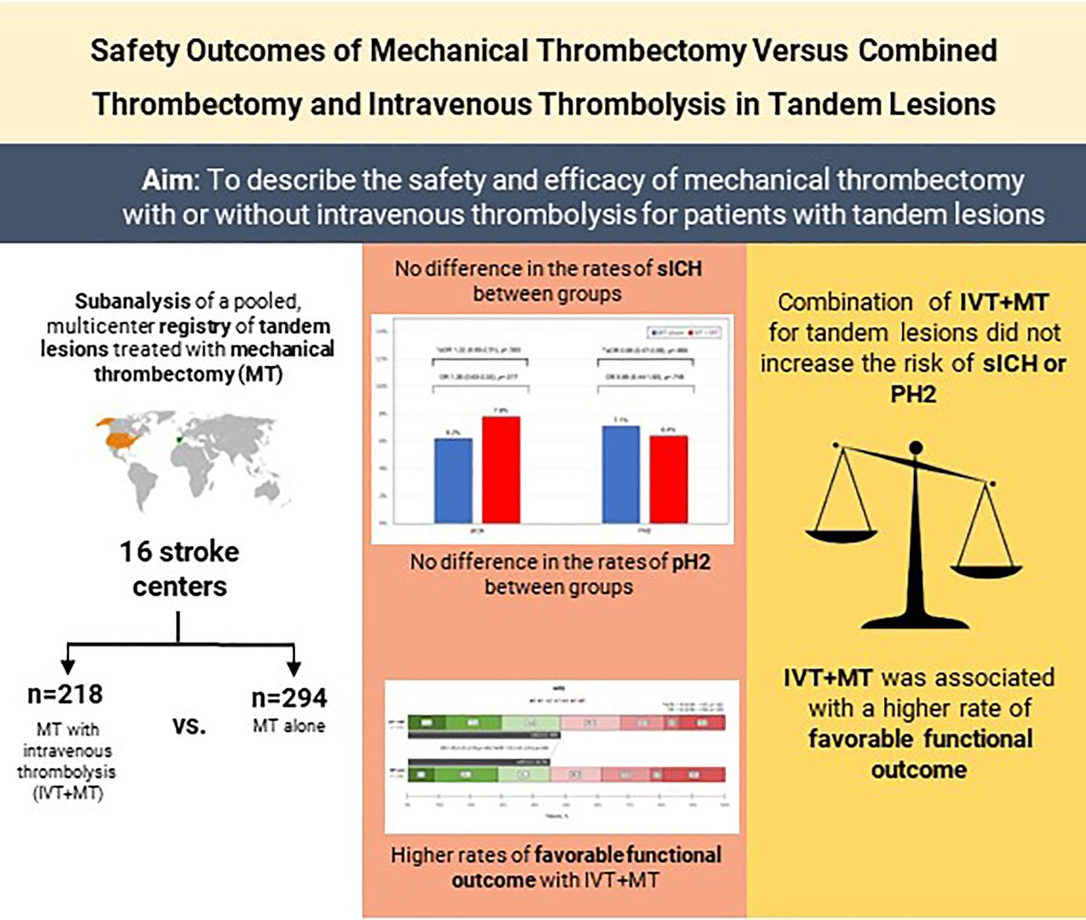 🧵 #STROKE In #Tandem occlusions, #IVtPA + #EVT was not associated with higher #ICH risk and was associated with better outcomes compared to #EVT alone; using intraprocedural IV #Antiplatelets showed significantly higher rates of symptomatic #ICH in those who received #IVtPA.