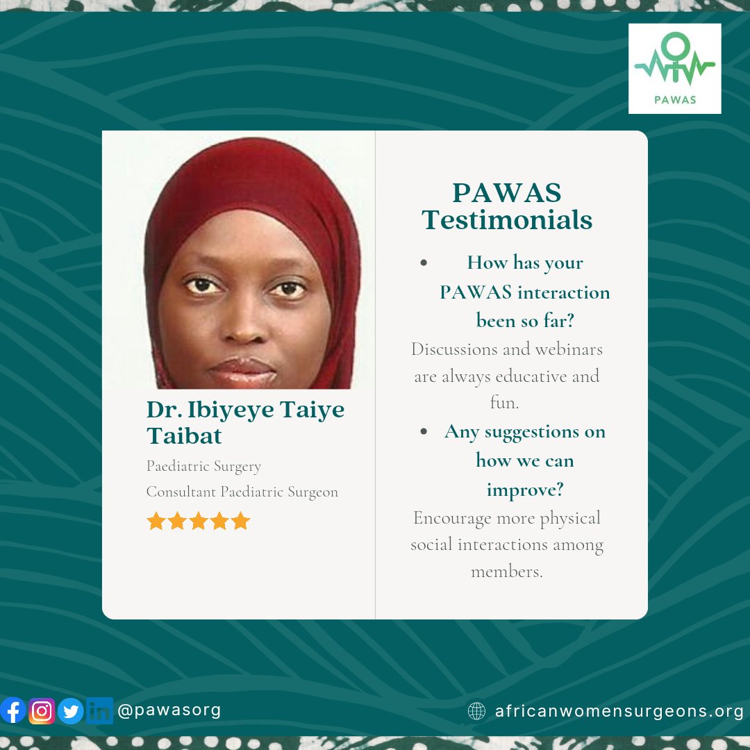 It's Testimonial Tuesday from us at PAWAS! At PAWAS, we welcome partnerships with organizations and individuals who share our vision and are committed to empowering women in Africa. Please follow Dr. Taibat on all her social media platforms. Engage PAWAS: linktr.ee/pawasorg