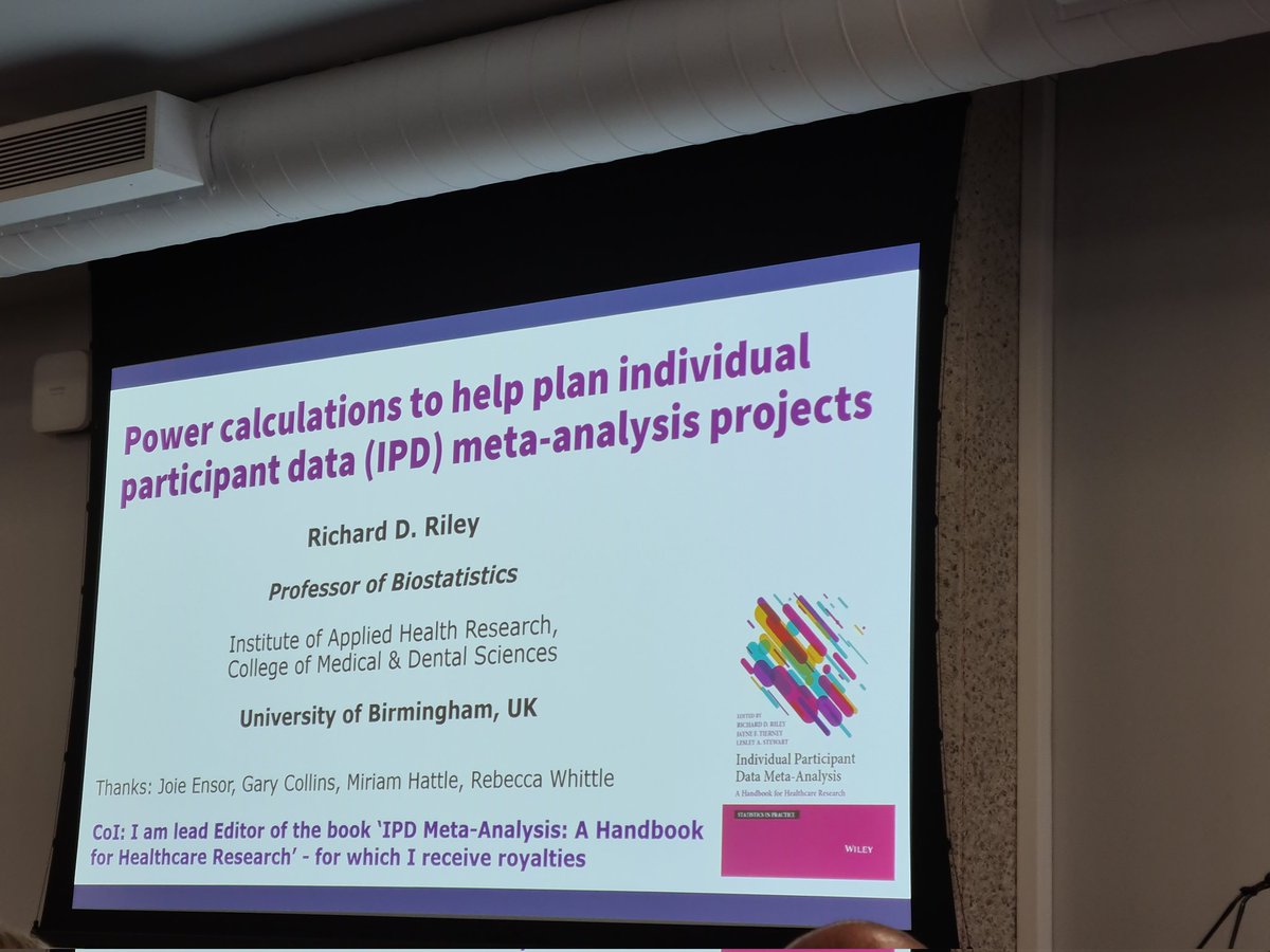 Jkock21's tweet photo. You're planning an IPD meta-analysis, but, is it worth it?  Great talk at #CochraneLondon by @Richard_D_Riley. 
You should plan to calculate your power of the IPDMA and plan accordingly. https://t.co/IJb6lKHGEO